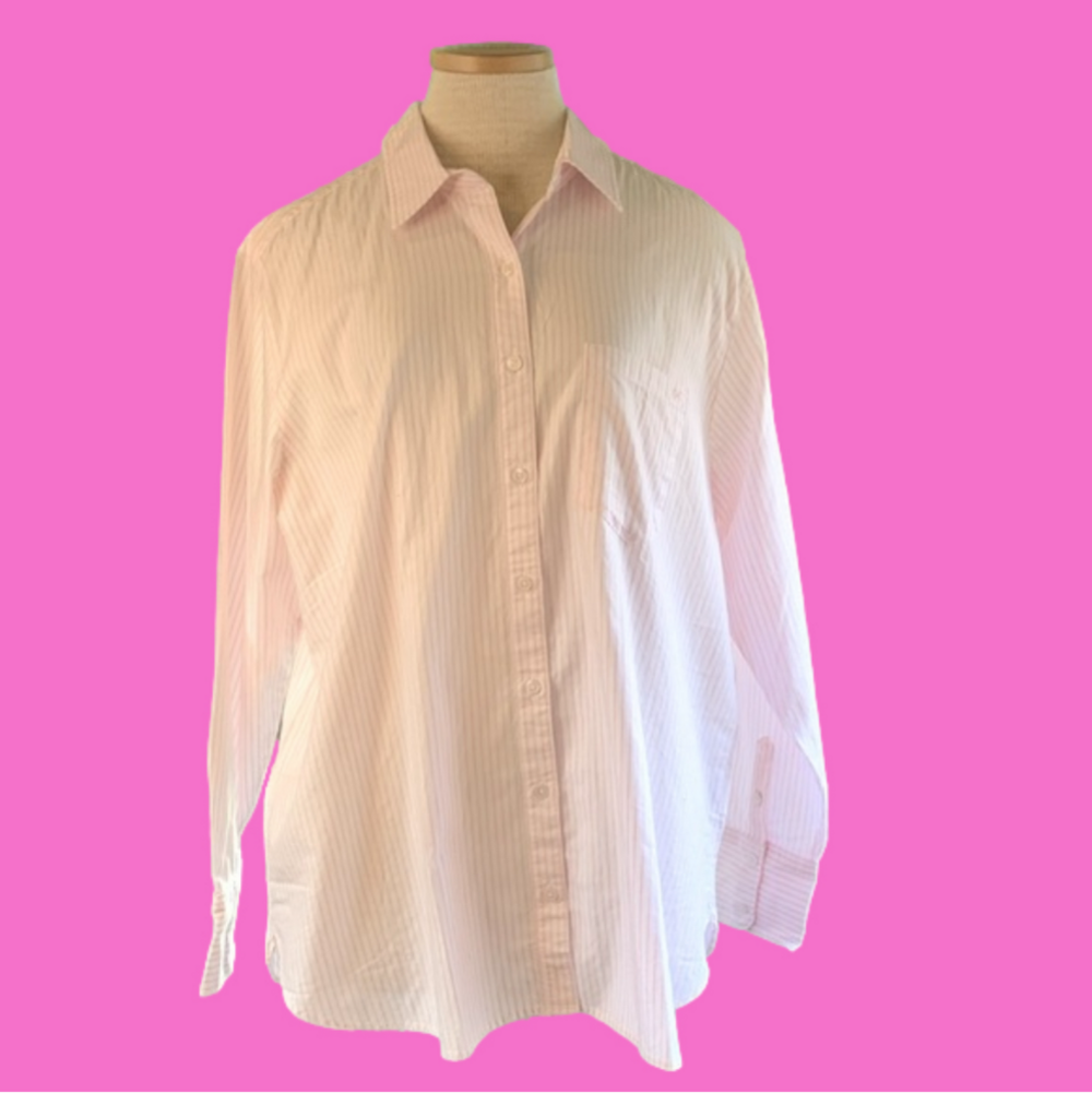 Outerknown sz L pink and white striped long sleeve button down shirt NWT